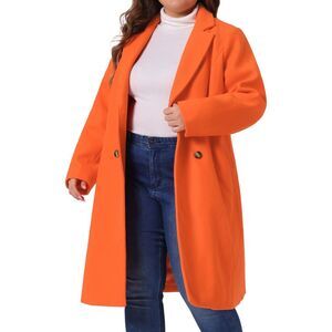 Plus Size Long Notched Lapel Double Breasted Coats Orange